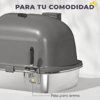 PawHut Arenero para Gatos de Acero Inoxidable con Tapa Bolsa Desodorizante Pala Fácil de Limpiar 52,4x41,3x39,9 cm Gris Oscuro(m-6)