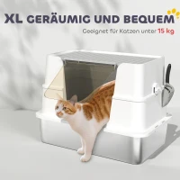 PawHut Katzentoilette, Edelstahl, XL-Innenraum, mit Schaufel, Hellgrau(m-5)