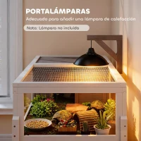 PawHut Casa para Tortugas de Madera con Techo de Malla Bandeja Extraíble y Soporte para Lámpara 104x53x82 cm Gris y Blanco(m-7)
