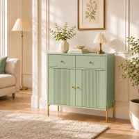 HOMCOM Modern Sideboard, Sideboard Storage Cabinet with 2 Drawers and Adjustable Shelf for Living Room, Light Green(m-8)