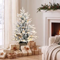HOMCOM 90 cm Prelit Flocked Table Christmas Tree, Artificial Christmas Tree with 70 Warm White LED Lights, 488 Tips, Green(m-2)
