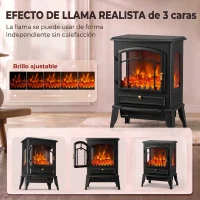 HOMCOM Chimenea Eléctrica 1000/2000 W con Efecto Llama 3 Vistas Termostato y Brillo Regulable Negro(m-4)
