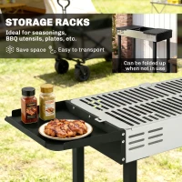 Outsunny BBQ Rotisserie Grill Roaster Charcoal Spit Roasting Machine for Chicken Turkey with 3-Level Grill Grate, Side Shelves(m-6)