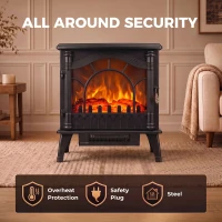 HOMCOM 3-Sided Glass Electric Fire Fan Heater, Electric Fireplace Stove Freestanding Log Burner with Flame Effect, Black(m-7)
