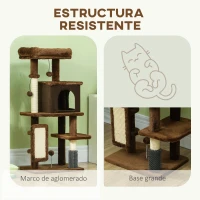 PawHut Árbol Rascador para Gatos 104 cm con Plataformas Poste con Cepillo Bolas Colgantes y Almohadilla para Rascar Marrón(m-6)