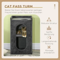 PawHut Kratztonne mit 2 Katzenhöhlen, 1 Liegefläche, Sisal-Kratzmatte, Plüsch, Grau + Natur(m-4)