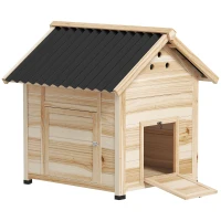 PawHut Entenhaus Entenstall Kleintierstall, wetterbeständig, 2 Eingänge, 2 Rampen, 78 x 90 x 92 cm, 'Natur + Schwarz(m-10)