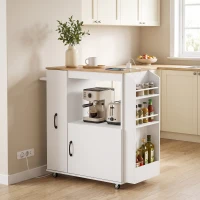 HOMCOM Carrello da Cucina con Presa di Corrente, Portaspezie e Armadietto, 80x40x88 cm, Bianco(m-10)