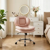 HOMCOM Silla de Oficina Piernas Cruzadas con Asiento Ancho Ruedas Altura Ajustable Doble Acolchado Función Basculante Rosa(m-9)