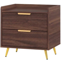 HOMCOM Elegant Two-Drawer Bedside Table - Walnut Brown(m-1)