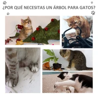 PawHut Árbol para Gatos 59x39x62 cm Rascador para Gatos de 3 Niveles con Plataformas Postes de Rascado Cueva de Madera Espaciosa Cojines Extraíbles Suaves Bola de Juguete Gris(m-7)