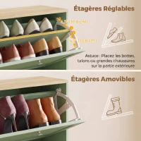 HOMCOM Meuble à chaussures 24 paires, armoire à chaussures avec 4 tiroirs rabattables, étagères réglables, 60x23,5x153cm, vert(m-5)