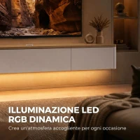 HOMCOM Mobile TV Sospeso Fino a 65" con 2 Cassetti, Armadietto, Luci LED RGB, Prese di Corrente, Bianco e Color Legno(m-5)