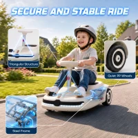 AIYAPLAY 12V Electric Wiggle Car with Pedal, Kids Electric Car with 2 Speeds, Soft Start, Music, Lights for 3-5 Years, White(m-6)