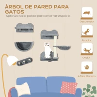 PawHut Juego de Escalada para Gatos de Pared Estantes para Gatos 4 Piezas Hamaca Nido Plataformas para Saltar Gris(m-4)