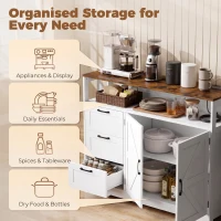 HOMCOM Sideboard Cabinet with Power Outlet, Farmhouse Kitchen Cabinet with 3 Drawers and Open Shelf, White(m-5)