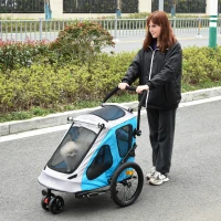PawHut Cochecito para Perros Carro para Mascotas Plegable 2 en 1 con Manillar Rueda Delantera Giratoria 360° Enganche Retráctil Tela Oxford Carga 30 kg 140x71x105 cm Azul Gris(m-10)