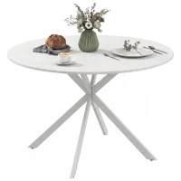 HOMCOM Masă rotundă de dining, stil industrial, cu picioare în cruce din oțel, Ø120x75 cm, albă(m-10)