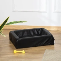 PawHut Colchón para Mascotas Tapizado en Cuero PU Acolchado de Espuma y Lavable con Cremallera 58x49x14,5 cm Negro(m-10)