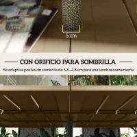 Outsunny Mesa de Jardín Rectangular de Acero 150x90x73 cm para 6 Personas con Orificio para Sombrilla Diseño con Lamas Marrón(m-5)