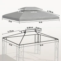 Outsunny Gazebo Roof Replacement, for 3 x 4m Frames - Light Grey(m-3)