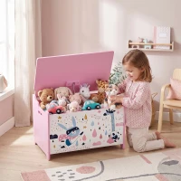 AIYAPLAY Storage Chest, Wooden Toy Chest with Lid, Flip-Top, Security Hinges and Anti-Pinch Design for Kids, Pink(m-14)