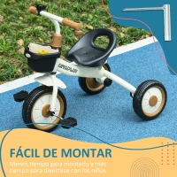 AIYAPLAY Triciclo para Niños de 2 a 5 Años Bicicleta Infantil con Asiento Ajustable Cesta Timbre y Pedales 70,5x53x58 cm Crema(m-7)