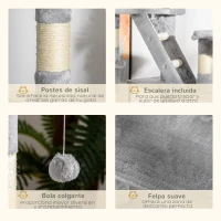 PawHut Árbol para Gatos de Suelo a Techo de 240-260 cm con Altura Ajustable Múltiples Plataformas Cuevas Cestos y Rampas Gris(m-6)