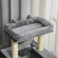 PawHut krabpaal 100 cm met hangmat speelboom kattengrot platforms klimboom kattenkrabpaal activiteit krabpaal pluche sisal grijs(m-8)