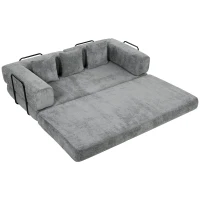 HOMCOM Canapé Convertible 3 Places Compressé 5 en 1, Canapé-Lit en Chenille 205cm, Assise Profonde, 2 Coussins, Gris(m-1)