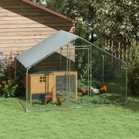 PawHut Kippenren voor 5-8 kippen, dakzeil, vergrendelbare deur, stalen frame, 5,1 m², 3 x 1,7 x 1,9 m(m-9)