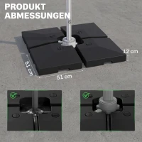 Outsunny 4 x Sonnenschirmgewicht HDPE Sonnenschirmständer befüllbar mit Sand Wasser HDPE-Kunststoff Schwarz Maße pro Element 51 x 51 x 12 cm bis zu 130 kg(m-3)