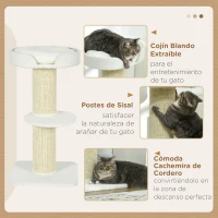 PawHut Árbol para Gatos Altura 91 cm de 3 Niveles con Nido Plataforma y Poste de Sisal 45x45x91 cm Crema(m-5)