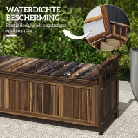 Outsunny 2-Zits Tuinbank van Hout met Weerbestendige Zitting, Tuinmeubilair met Opbergruimte en Armleuningen 128,5 x 56 x 53,5cm, Verkoold(m-7)