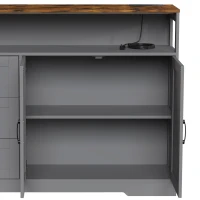HOMCOM Sideboard Cabinet with Power Outlet, Farmhouse Kitchen Cabinet with 3 Drawers and Open Shelf, Grey(m-13)