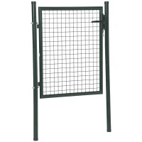 HOMCOM Puerta Verja de Jardín de Acero con Cerradura Manija y 3 Llaves Puerta de Valla Cerca para Exterior Patio Terraza 97x150 cm Verde(m-1)