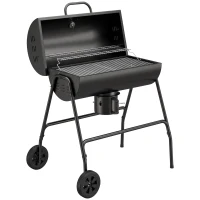 Outsunny Metalen Houtskoolbarbecue BBQ Smoker met Deksel Thermometer Wielen Grillwagen 95x71,5x102 cm Zwart(m-1)