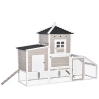 PawHut Gallinero de Madera para Exterior Jaula Grande para Gallinas Pollos con Caseta de 2 Niveles Zona Abierta Nido Bandeja Extraíble y Techo Asfáltico 235x83x171 cm Gris(m-11)
