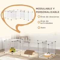 PawHut Valla para Mascotas DIY con 20 Paneles y Tapete Parque para Animales Pequeños para Cobayas y Erizos 175x70x45 cm Transparente(m-5)