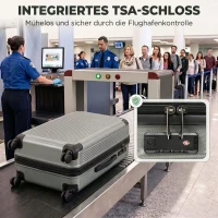 HOMCOM Walizka podróżna twarda powłoka, rozszerzalna walizka na kółkach Trolley 4 kółka z zamkiem TSA 77 cm ciemnoszara(m-6)