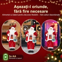 HOMCOM Moș Crăciun Animat cu Muzică și Dans 120 cm, Brațe Reglabile, Decor Crăciun Roșu(m-7)