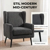 HOMCOM Fotoliu din chenille pentru dormitor, stil modern Mid-Century, cu picioare din lemn de cauciuc, gri închis(m-4)
