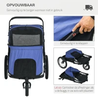 PawHut Hondenbuggy, opvouwbaar, opklapbaar, ligkussen, stalen frame, Blauw/Zwart(m-7)
