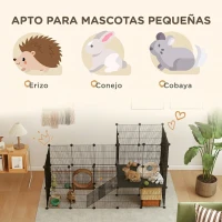 PawHut Valla Metálica para Mascotas de 39 Paneles Jaula para Cobayas Erizo DIY 2 Niveles 140x70x105 cm Negro(m-7)