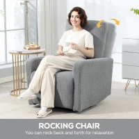 HOMCOM Fotoliu recliner, fotoliu de relaxare cu tapițerie din fleece, spătar reglabil, fotoliu tapițat, oțel, gri(m-4)
