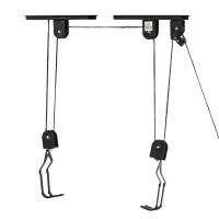 HOMCOM 2 Pares de Elevador para Bicicletas en el Techo Mediante Poleas Cuerdas Ganchos con Altura Ajustable Soporte para Bici al Techo Carga 20 kg Acero Negro(m-1)