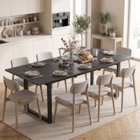 HOMCOM Uitschuifbare eettafel 140-180 cm voor 6-8 personen, rechthoekig, industrieel design met stalen frame, zwart(m-2)