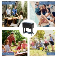 Outsunny Enfriador de Bebidas de Acero con Ruedas Abridor de Botellas y Drenaje para Exterior Patio y Jardín 75,7 L Negro(m-7)