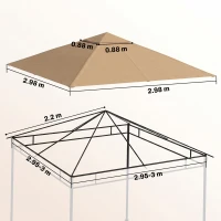 Outsunny 3 x 3 m Gazebo Canopy Replacement Cover, Garden Gazebo Roof Replacement with Drain Holes, TOP COVER ONLY, Beige(m-3)