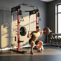 SPORTNOW Power Cage maszyna Smitha, Power Rack z regulowanym systemem wyciągów, wielofunkcyjny do 300 kg(m-2)